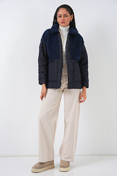 Bigdart 5182 Πλεκτό με τριμμένο λεπτομερές φουλάρι oversized - Σκούρο μπλε