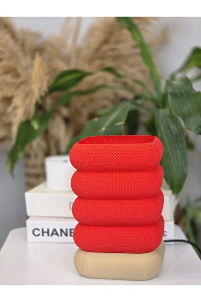 Modello Craft غطاء مصباح طاولة حديث مطبوع ثلاثي الأبعاد باللون الأحمر - تصميم ذو ملمس هندسي (لم يشمل اللمبة)