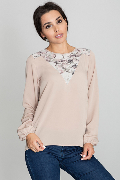 Figl Bluză elegantă cu decolteu floral, bej M549, mărimea XL