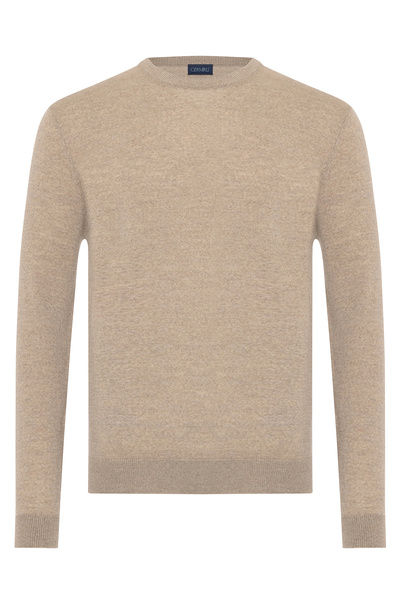 Germirli Crew Neck Beige Melange Regular Fit Extra Fine Wool Men's Knitwear