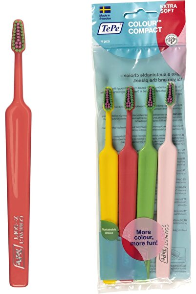 TePe Colour Compact Toothbrush, Extra Soft, 4 pcs
