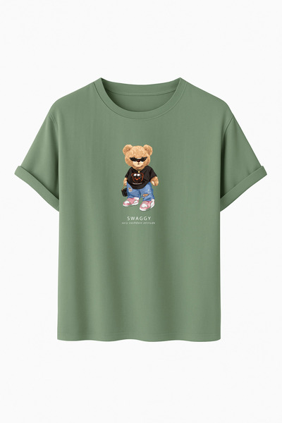 DK DAKSEL Multicolored Swaggy Teddy Bear Printed Oversized Regular Fit Crew Neck Unisex T-Shirt