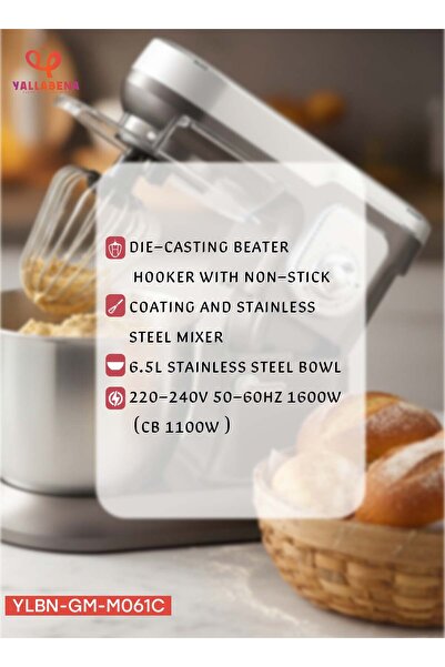 Generic Stand Mixer GMX061C – 1600W, 6.5L Stainless Steel Bowl, Variable Speed