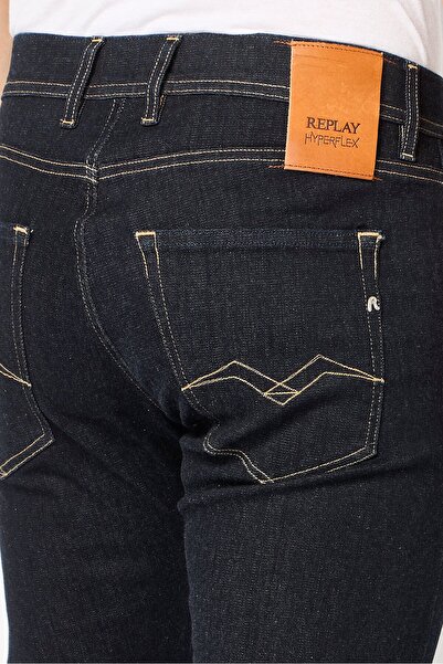 Replay Men Regular Fit Solid Stretchable Jeans, Navy Blue