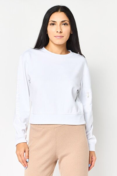 Calvin Klein Women Round Neck Long Sleeve Brand Logo Sweatshirt, White