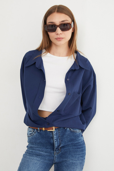 Fulla Moda Basic Single Pocket Oversize Shirt
