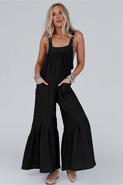 WildFashion Casual sleeveless jumpsuit made of breathable material, Black P805-1