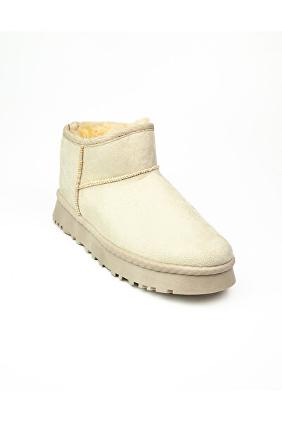 BABALİ 027 Γυναικείες μπότες με επένδυση από γούνα σε μπεζ χρώμα