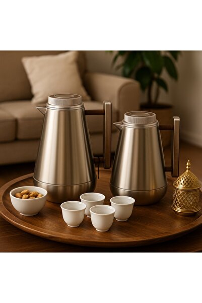 ALSAIF ✨ Lilia Thermos Set from Al Saif – Matte Silver and Wood (1.3L + 0.75L) for elegant everyday hospitality! ✨