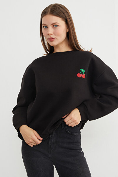 Fulla Moda 3 Yarn Cherry B Printed O Oversized Sweatshirt