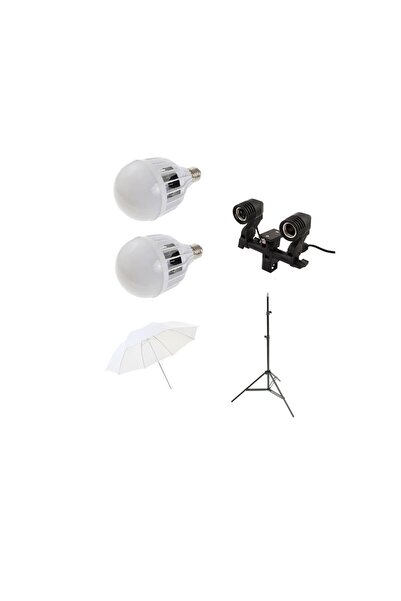 Generic Kit de pornire cu lumină foto-video continuă cu umbrelă de difuzie și 2 becuri LED 48W 6500K