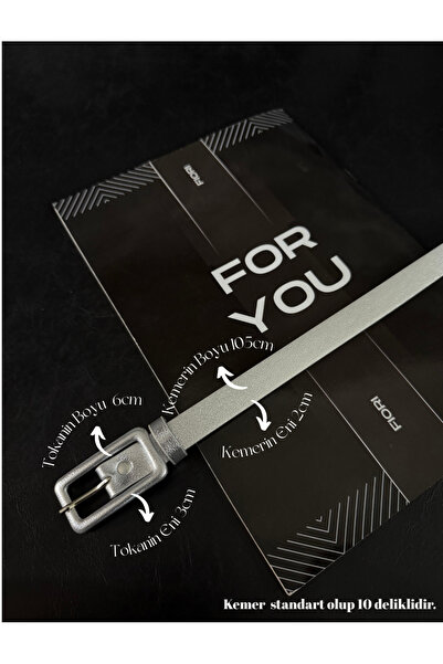 Fiori Thin Women's Trouser Belt with Rectangular Silver Plated Buckle, Coat Belt, Shirt Belt