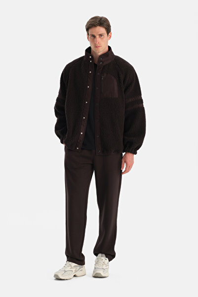 Dagi Brown Men's Front Zipper Fleece Jacket