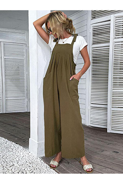 FridayIn Casual Suspender Solid color Bandage Jumpsuits