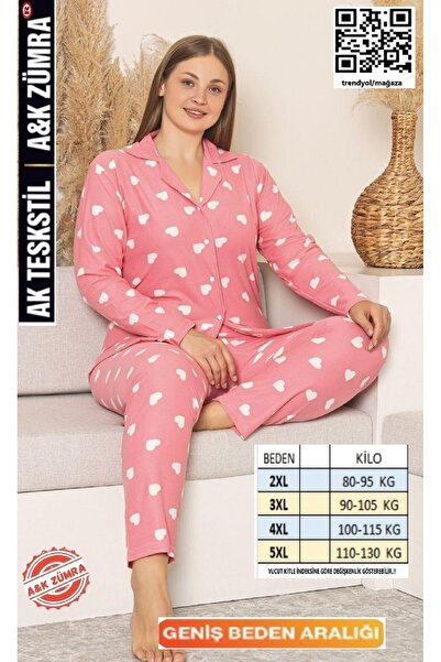 A&K ZÜMRA Front Buttoned Suede Velvet Winter Pajama Set Plus Size