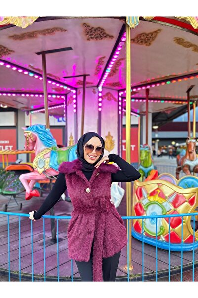 Minel Women's Burgundy Short Fur Vest