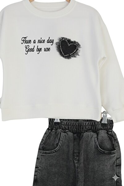 ERDEM KIDS Κοριτσίστικο Χριστουγεννιάτικο Casual - Casual φαρδύ παντελόνι Palazzo τζιν-φούτερ σετ δύο τεμαχίων