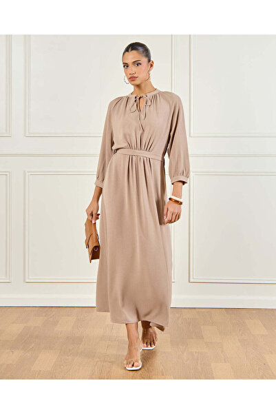 REDTAG Women Beige Plain Maxi Dress