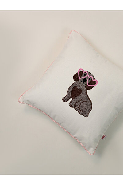 Galia Tasarım Heart Eyes Dog - Embroidered Throw Pillow Cover with Dog Figure