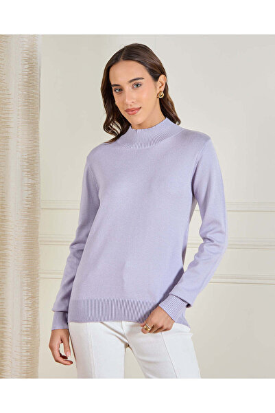REDTAG Women Lilac High Neck Rib Pullover