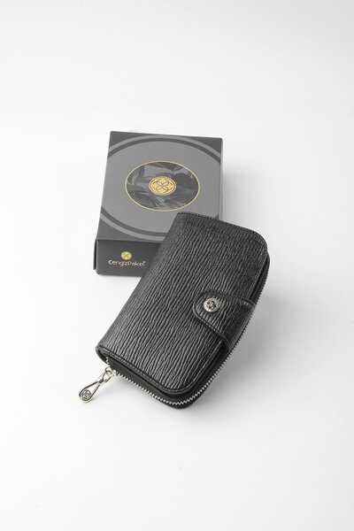 CENGİZ PAKEL Patterned Medium Size Women's Wallet - 65306A - Black