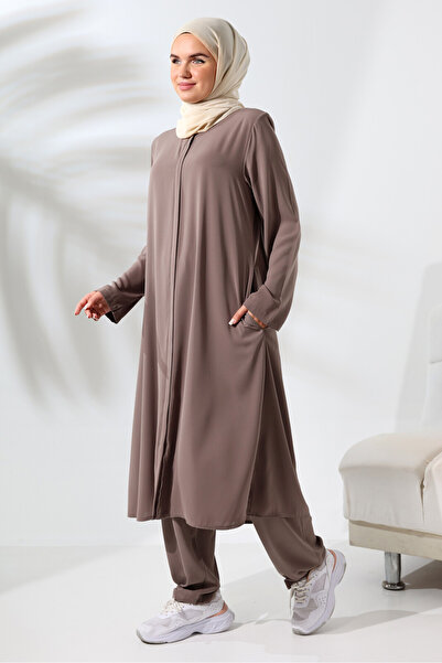 ihvan online Дамски комплект от две части Medina Silk Hajj Umrah Attire Modest - кремав