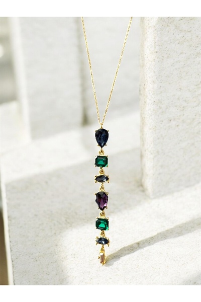 HOUSEKİ قلادة على شكل حرف Y مرصعة بالكريستال مطلية بطبقة VIP