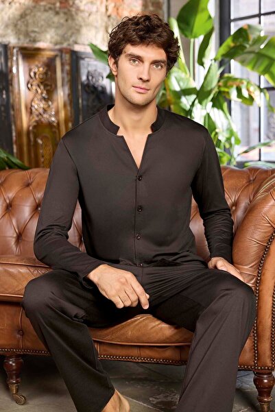 Aydoğan Men's Suprem Long Sleeve Pajama Set 250522 Brown