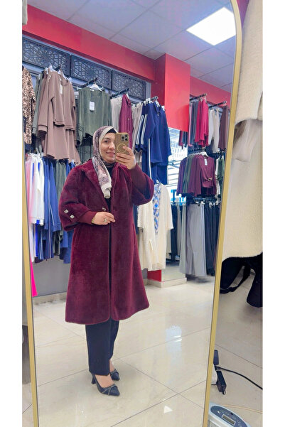 Kaşe Angora Düğmeli Kaban