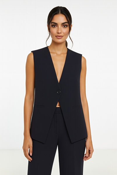 M2K KADIN V YAKA ASTARLI FLETO CEPLİ TEK DÜĞME YELEK