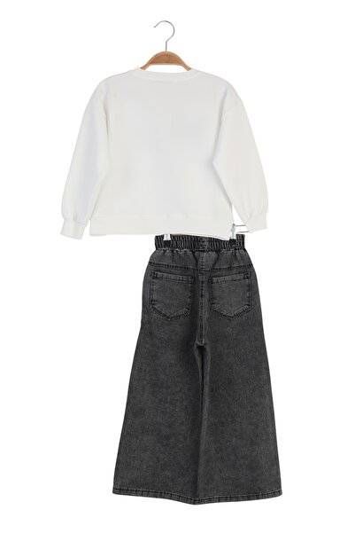 ERDEM KIDS Κοριτσίστικο Χριστουγεννιάτικο Casual - Casual φαρδύ παντελόνι Palazzo τζιν-φούτερ σετ δύο τεμαχίων