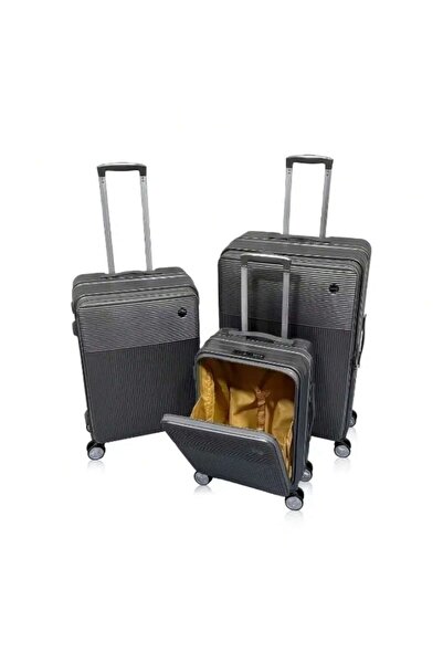 Prosperity Multi Functional Luggage set PC aluminum frame password pull rod box 20/24/28 in Set - Iron Gray