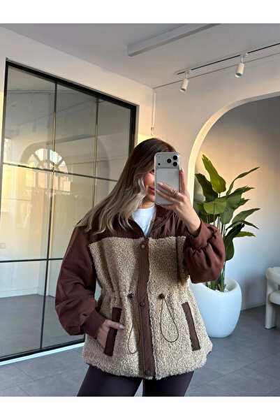 KÜBRA SÖYLEMEZ BOUTİQUE KAHVERENGİ PARAŞÜT DETAY PELUŞ MONT