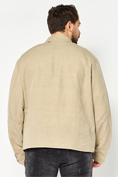 Calvin Klein Men Solid Long Sleeve Shirt Jacket, Beige