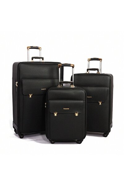 Prosperity 3 Pcs/set Luggage Sets Softside Expandable Carry On Luggage Set Travel Suitcase Sets - Black