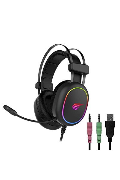 Havit Gaming Headset with Microphone, RGB Lighting, USB Connection + 3.5mm Jack, Black