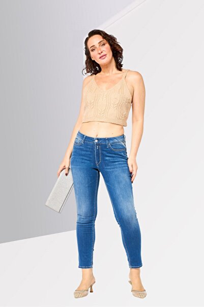 Replay Women Skinny Fit Solid Stretchable Jeans, Blue