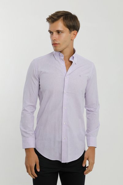Smc by Semco Collar Buttoned Long Sleeve Buttoned Cotton Lilac Men's Shirt