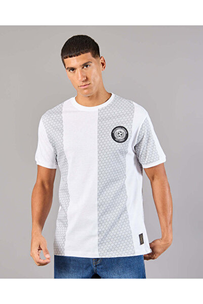 REDTAG Men White And Grey Striped Basic T-Shirt