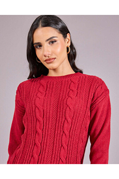REDTAG Women Burgundy Knitted Sweater