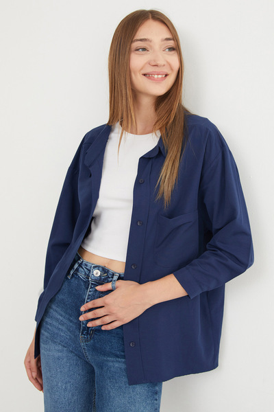 Fulla Moda Basic Single Pocket Oversize Shirt