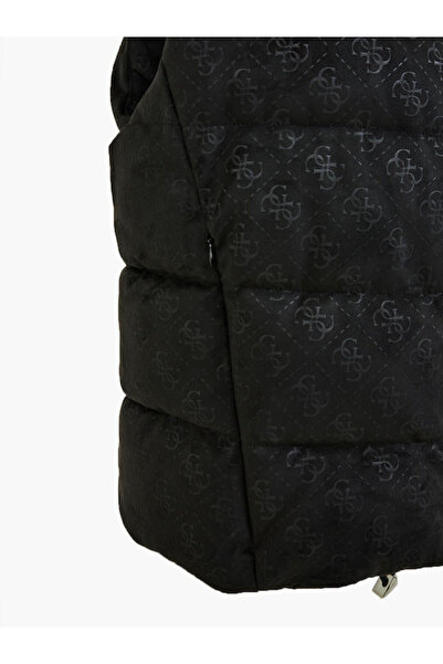 Guess Jole Logo Slim Fit Stand Collar Artificial Suede Puffer Vest VEST W3YN38WFIY0 JBLK