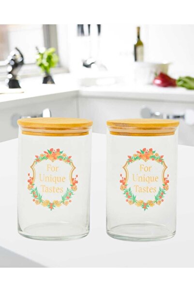 Rapsodi طقم برطمانات زجاجية مع أغطية من الخيزران وحاويات لتخزين المواد الغذائية، مجموعة من قطعتين سعة 1050 سم مكعب (غطاء محكم)