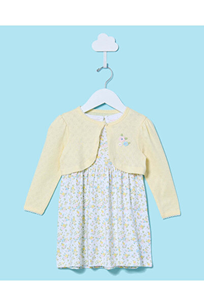 REDTAG فستان أصفر للبنات الرضع مع كارديجان (قطعتان)