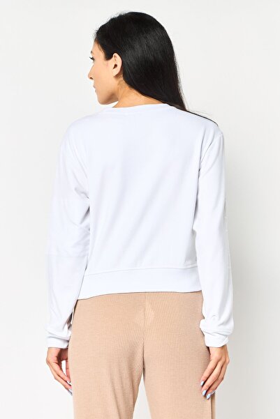 Calvin Klein Women Round Neck Long Sleeve Brand Logo Sweatshirt, White