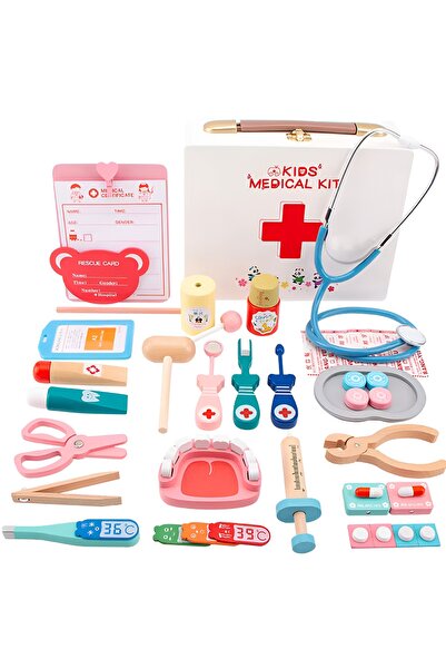 bebeLOGIC Set trusa medicala de joaca DOCTOR cu piese din lemn, Stetoscop functional, 36 piese, bebeLOGIC™