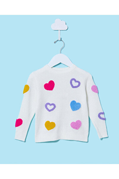 REDTAG Infant Girls White Hearts Print Sweater