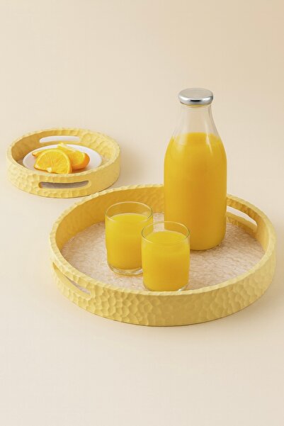 RAZ طقم صواني تقديم دائرية - قاعدة أكريليك مع لمسة نهائية من طين الفخار