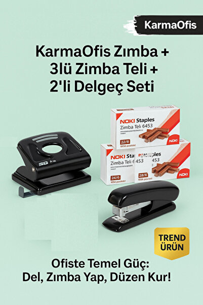 KarmaOfis Zımba Makinesi + SD H-20 Delgeç + 3’lü Noki 24/6 Zımba Teli Seti (T...