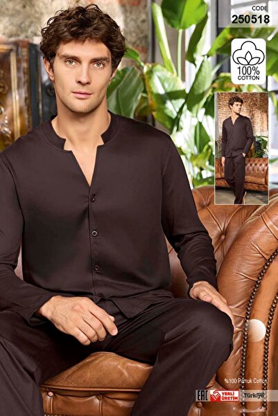 Aydoğan Men's Suprem Long Sleeve Pajama Set 250518 Bitter Brown